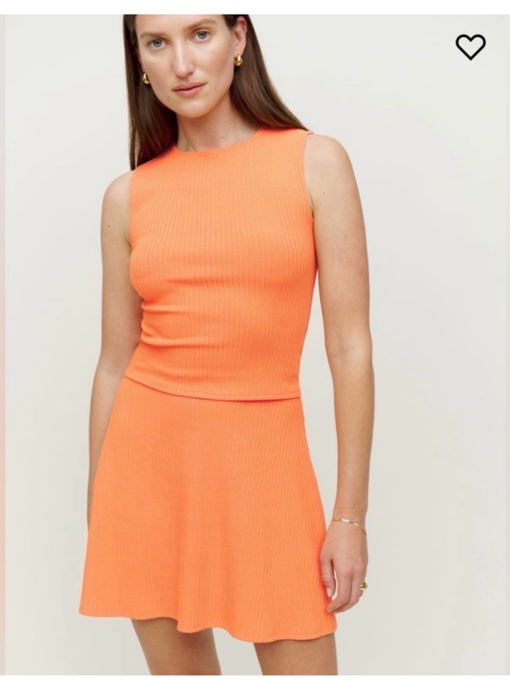 Reformation Neon Orange Ribbed Sleeveless Mini Dress